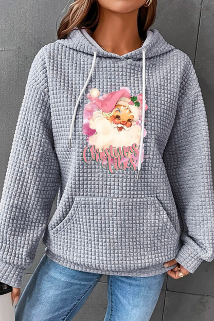 Women Winter Christmas Santa Waffle Knit Pullover Hoodie