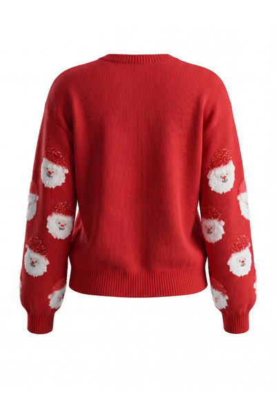 Women Fall Clothing Soft Christmas 3D Santa Cropped Sweater