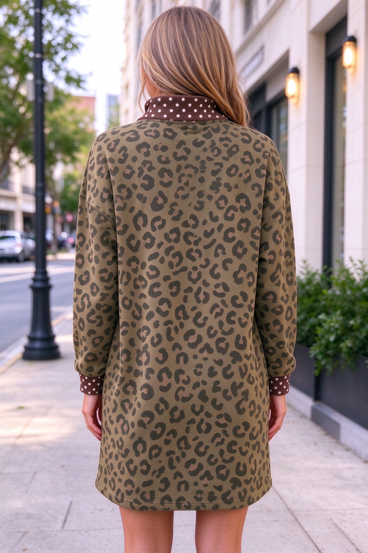 Women's Fall Leopard Dot Print V-Neck Loose Mini Dress