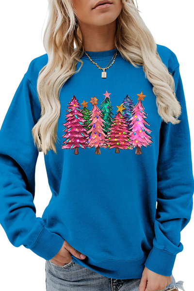 Women's Fall Christmas Tree Graphic Print Crew Sweatshirt
