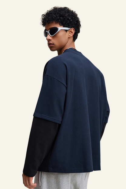 Men's Patchwork Faux-Two-Piece Long Sleeves Pullover Hoodie