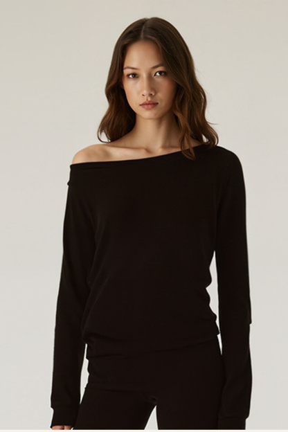 Women's Tencel Asymmetric Off-Shoulder Long Sleves Top