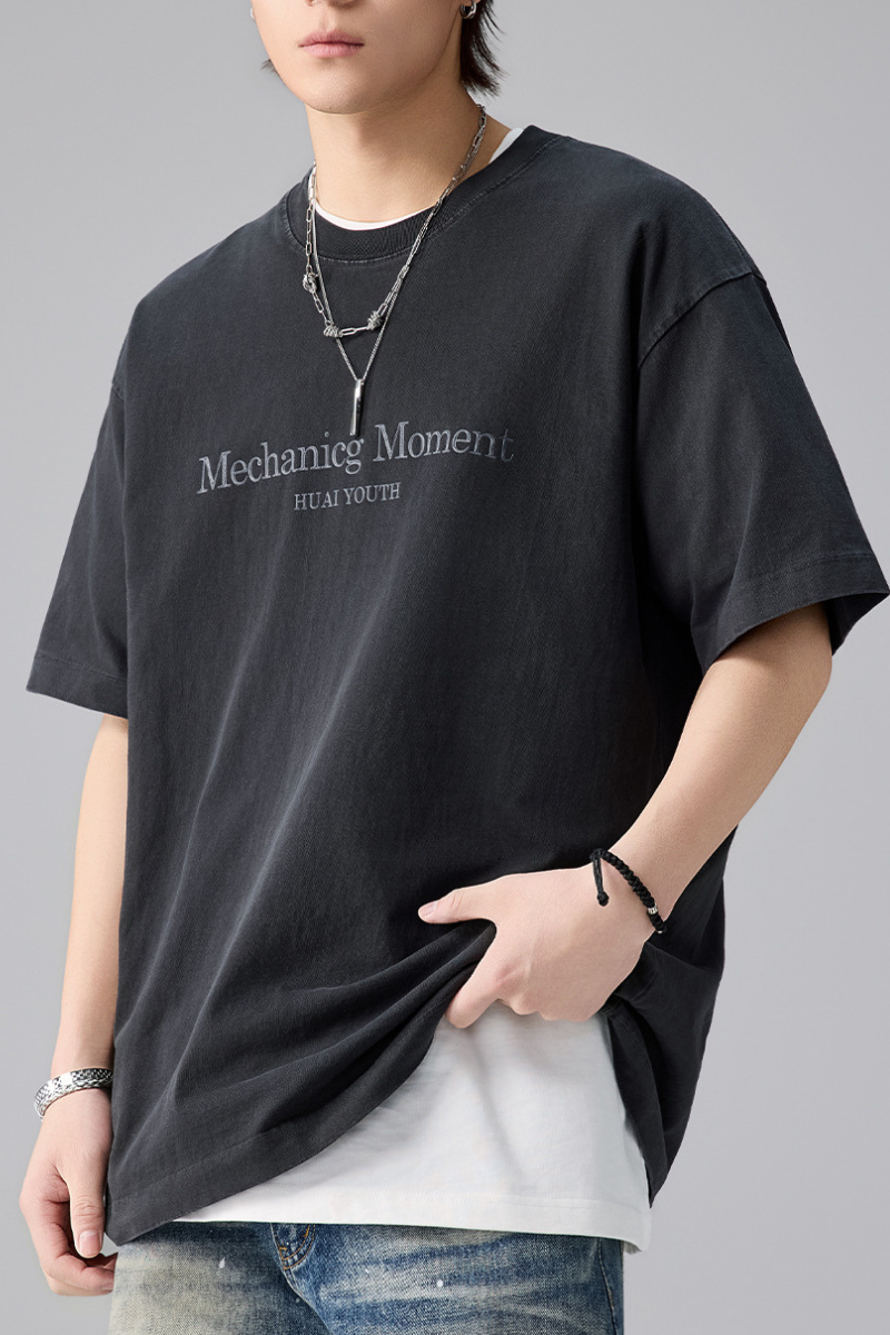Men's Summer Cotton Washed Print Crewneck Tee