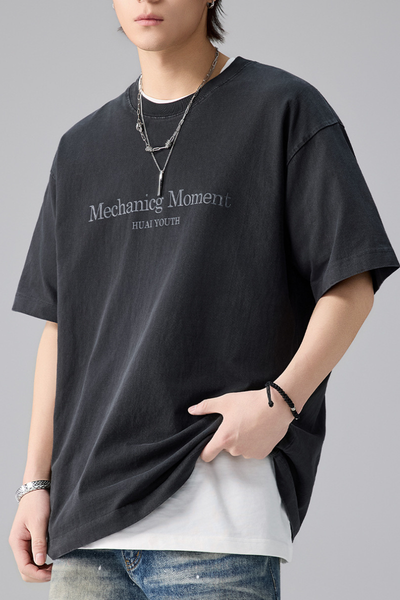 Men's Summer Cotton Washed Print Crewneck Tee