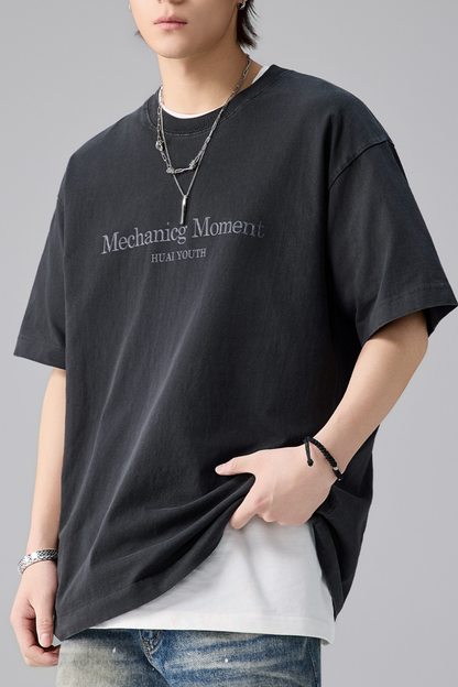 Men's Summer Cotton Washed Print Crewneck Tee