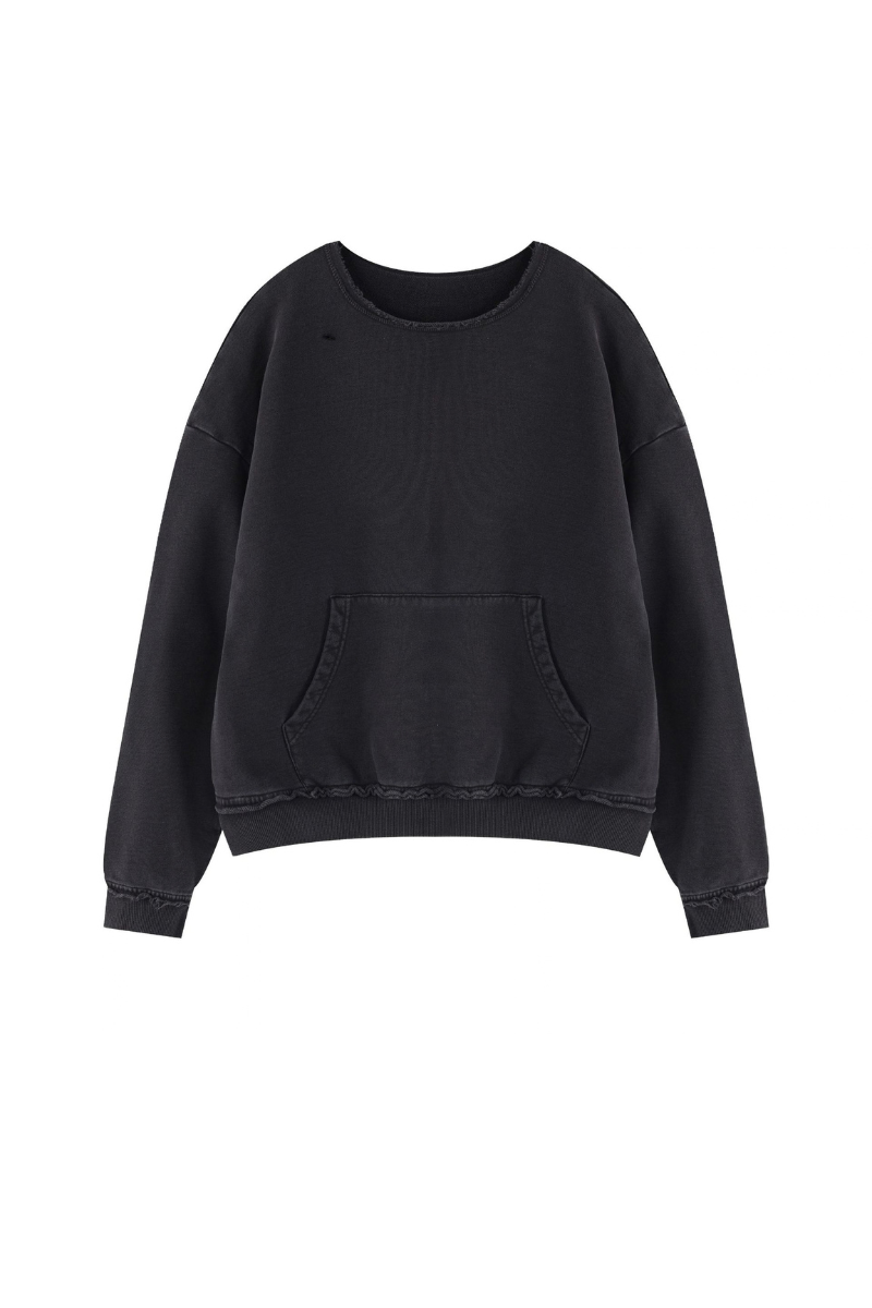 Women Fall Clothing 360G Raw Edge Cropped Pocket Sweatshirt