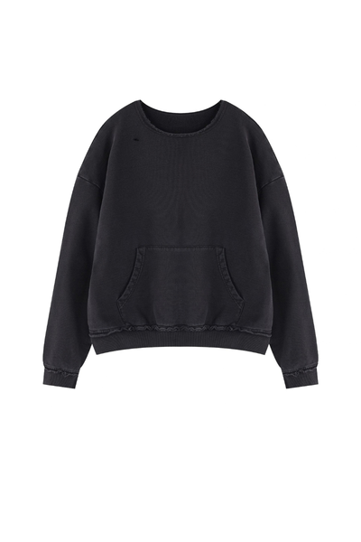 Women Fall Clothing 360G Raw Edge Cropped Pocket Sweatshirt