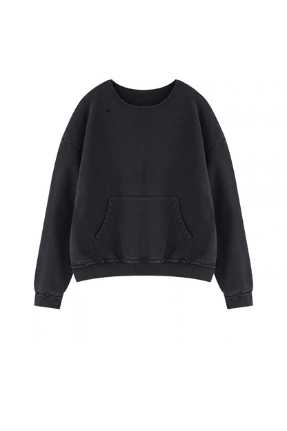 Women Fall Clothing 360G Raw Edge Cropped Pocket Sweatshirt