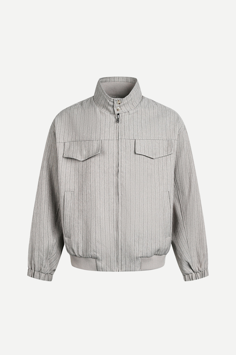 Men's Spring Old Money Stripe Zip Short Cargo Jacket