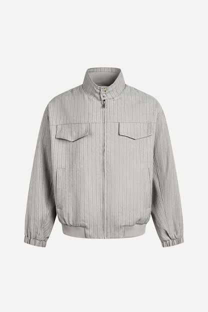 Men's Spring Old Money Stripe Zip Short Cargo Jacket