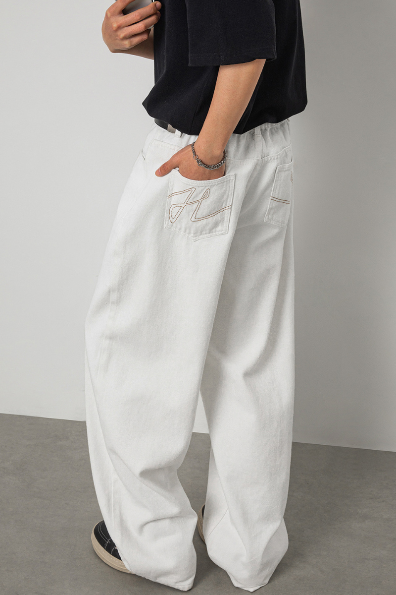 Men's Spring Retro Back Pocket Contrast Stitch Loose Jeans