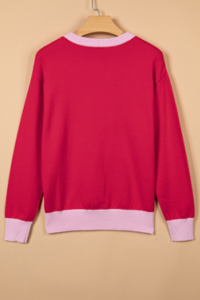 Women's Christmas Letter Color Block Loose Crew Neck Sweater