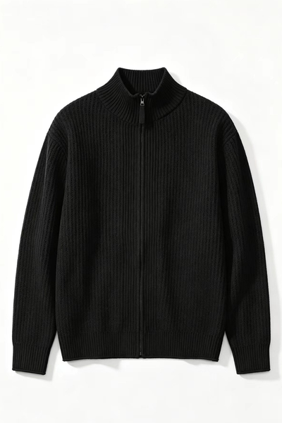 Men's Fall Winter Ribbed Mock-Neck Zip-Up Knit Cardigan