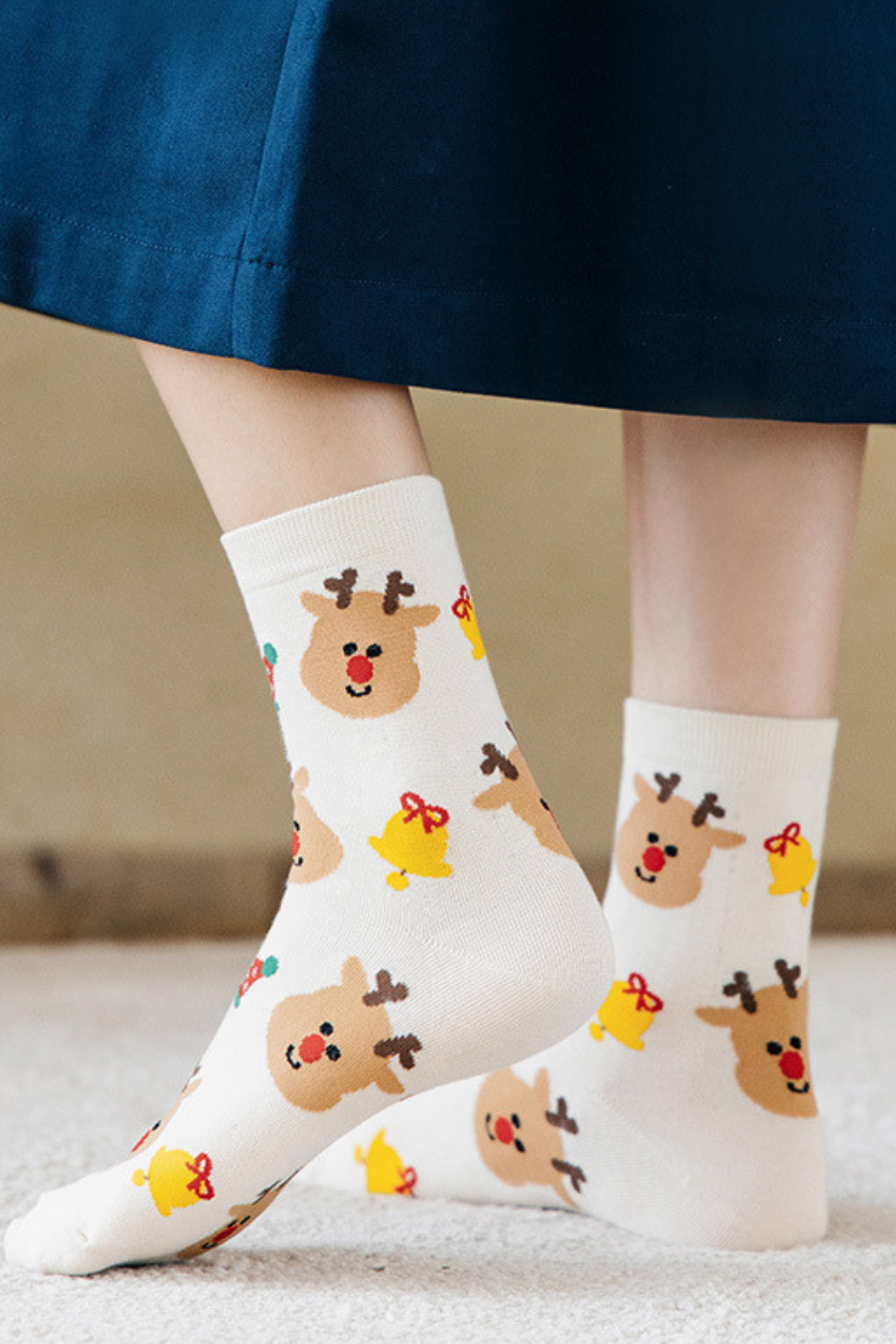 Women's Christmas Cotton Crew Socks Santa Elk Snowman Socks