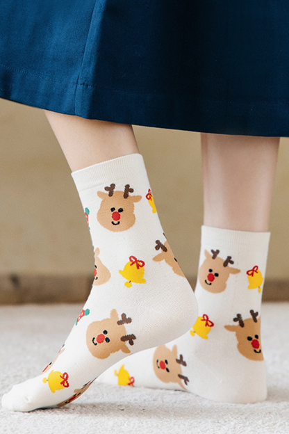 Women's Christmas Cotton Crew Socks Santa Elk Snowman Socks