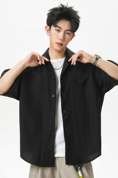 Men's Summer Camp Collar Breathable Linen Short Sleeve Shirt