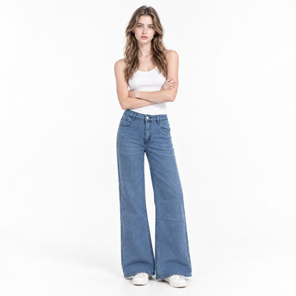 Women's High Waist Blue Stretch Wide Leg Jeans