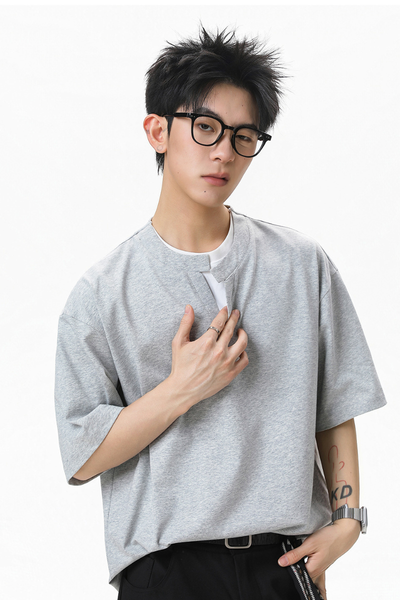 Men's Summer Mock Layer Asymmetric Loose Street Tee