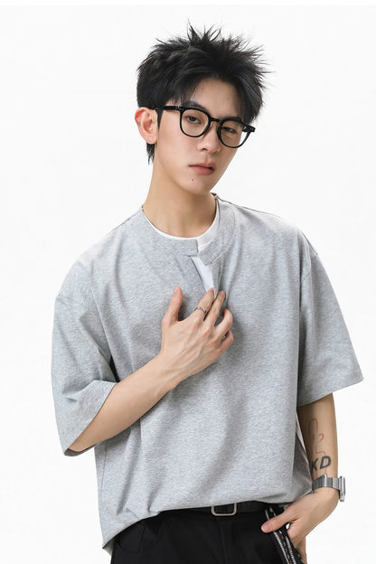 Men's Summer Mock Layer Asymmetric Loose Street Tee