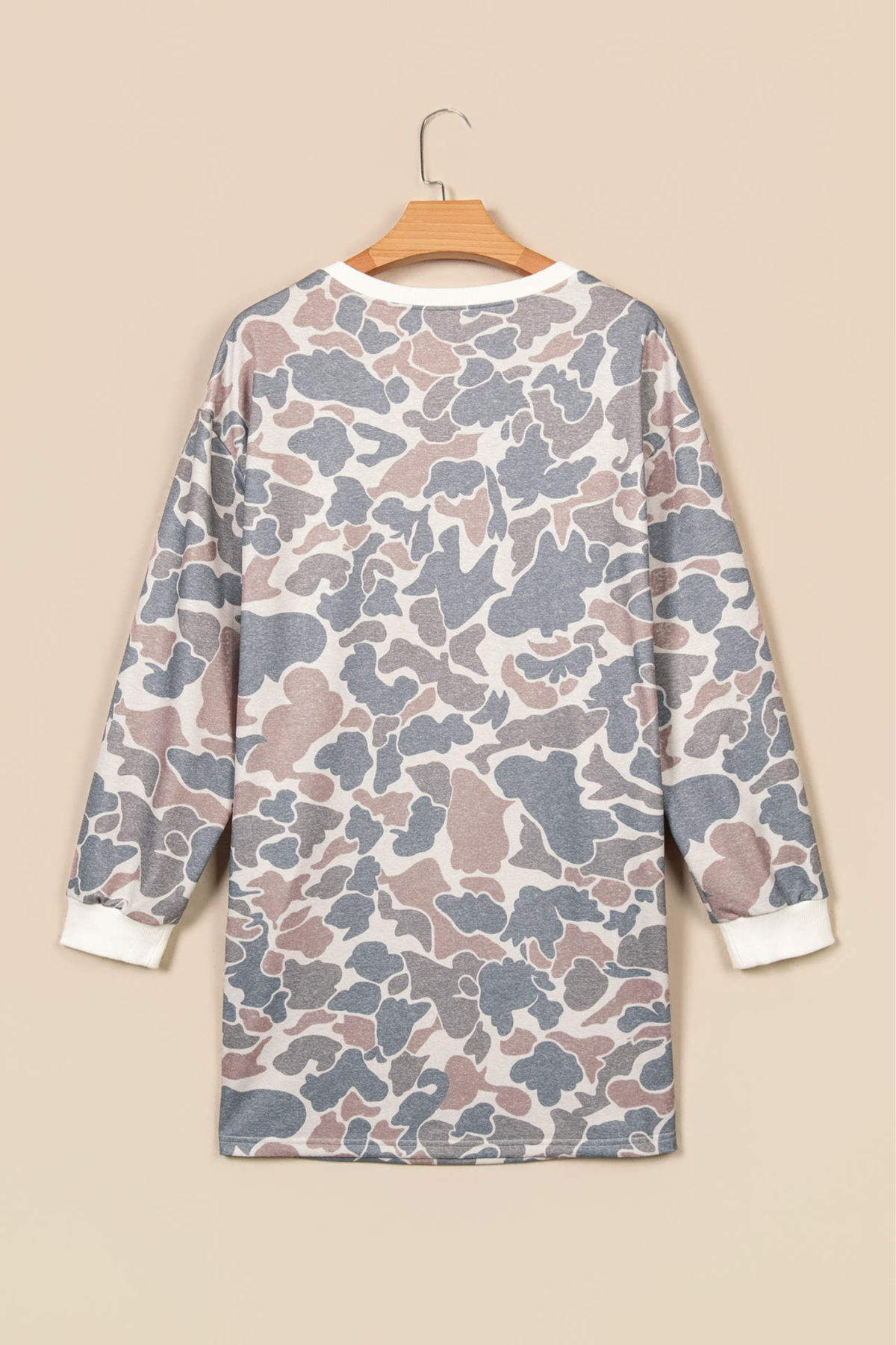 Women's Fall Camo Print Crew Neck Loose Mini Dress