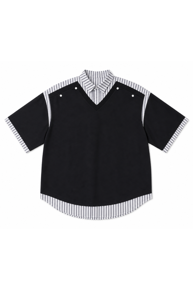 Women's Summer Layered Stripe-Spliced Short-Sleeve T-Shirt