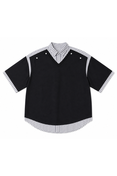 Women's Summer Layered Stripe-Spliced Short-Sleeve T-Shirt
