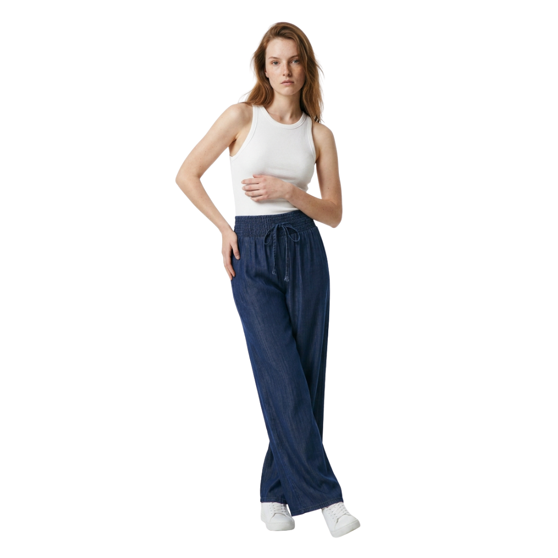 Women's High Waist Drawstring Wide Leg Jeans