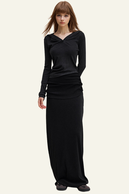 Women's Slim Fit Set:Long Seelve Top & Maxi Skirt