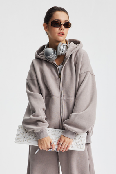 Unisex  370g spray washed zipper coat- couple's style