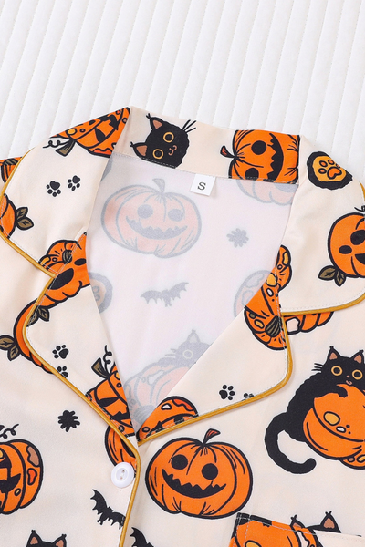Women Fall Clothing Halloween Pumpkin Cat Pajama Set