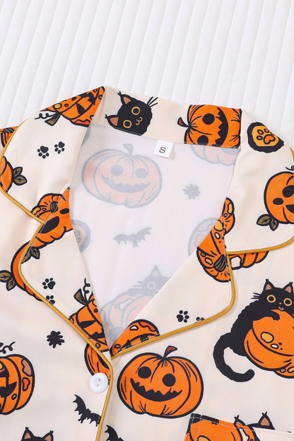 Women Fall Clothing Halloween Pumpkin Cat Pajama Set