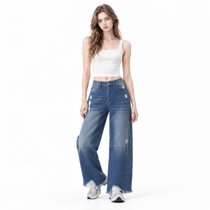 Women's High Waist Distressed Wide Leg Jeans