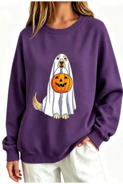 Women Fall Clothing Halloween Ghost Dog Pumpkin Sweatshirt