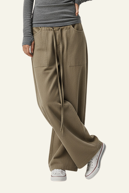 Women's Streetwear Lyocell Double-Waisted Wide Leg Pants