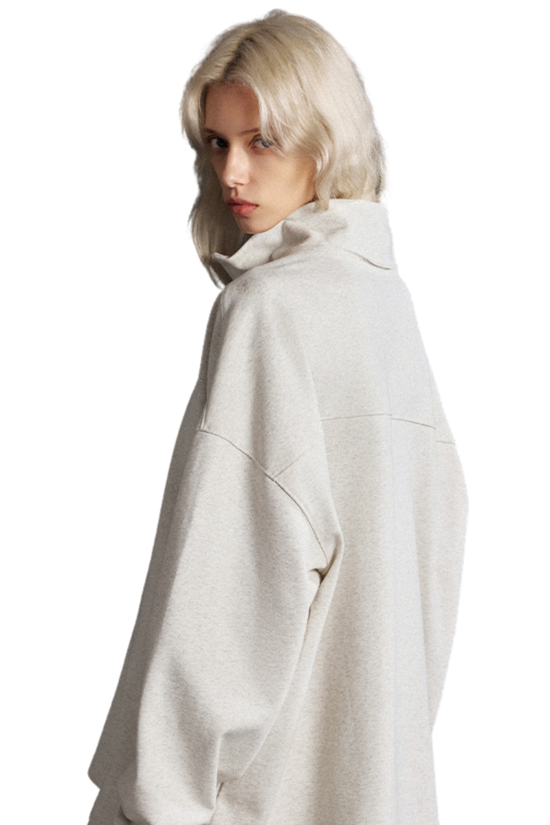 Women's Summer 450g Half Zip Raw Edge StandCollar Sweatshirt
