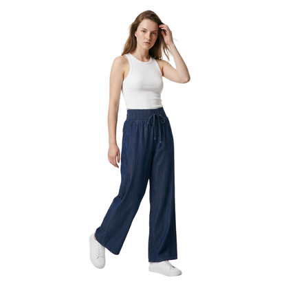 Women's High Waist Drawstring Wide Leg Jeans
