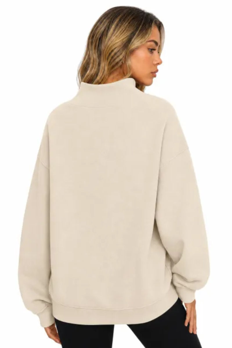 Women Fall Mock Neck Cutout Oversized Casual Sweatshirt