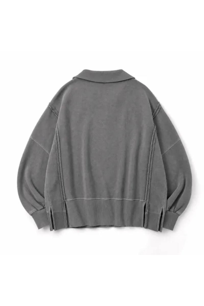 Women Fall Washed Vintage Half Button Polo Sweatshirt