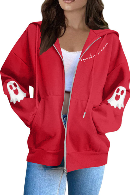 Women Fall Clothing Halloween Ghost Graphic Zip Up Hoodie