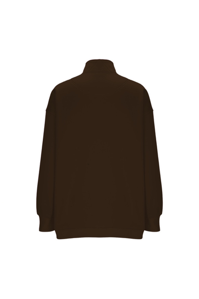 Women Fall Half Zip Snap Button Kangaroo Pocket Sweatshirt