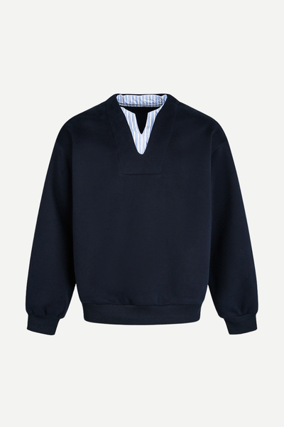 Men's Spring 2026 Mock Layer Henley V-Neck Long Sleeve Sweatshirt