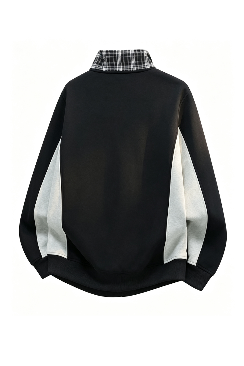 Men Fall Plaid Collar Snap Button Color Block Sweatshirt