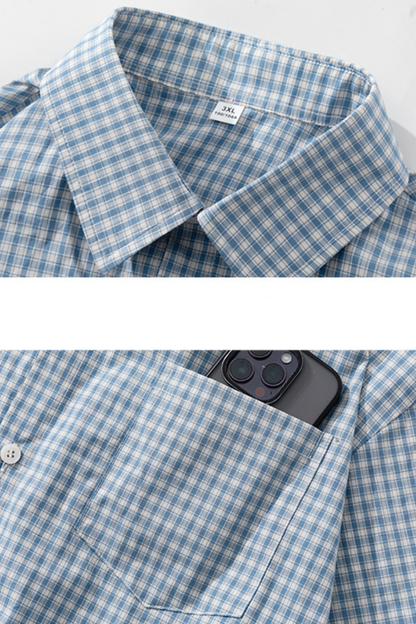 Men's Spring Contrast Plaid Long Sleeve Loose Miu Shirt