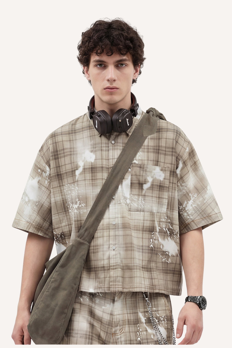 Men's Summer Relaxed Plaid Washed Stretch Breathable Tee