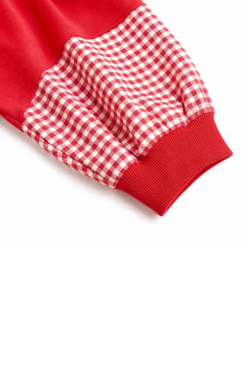 Women Spring Plus Size Gingham Sleeve Mock Neck Sweatshirt
