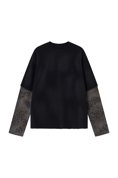 Unisex Fall Clothing Leopard Patchwork Heavy Cotton Top