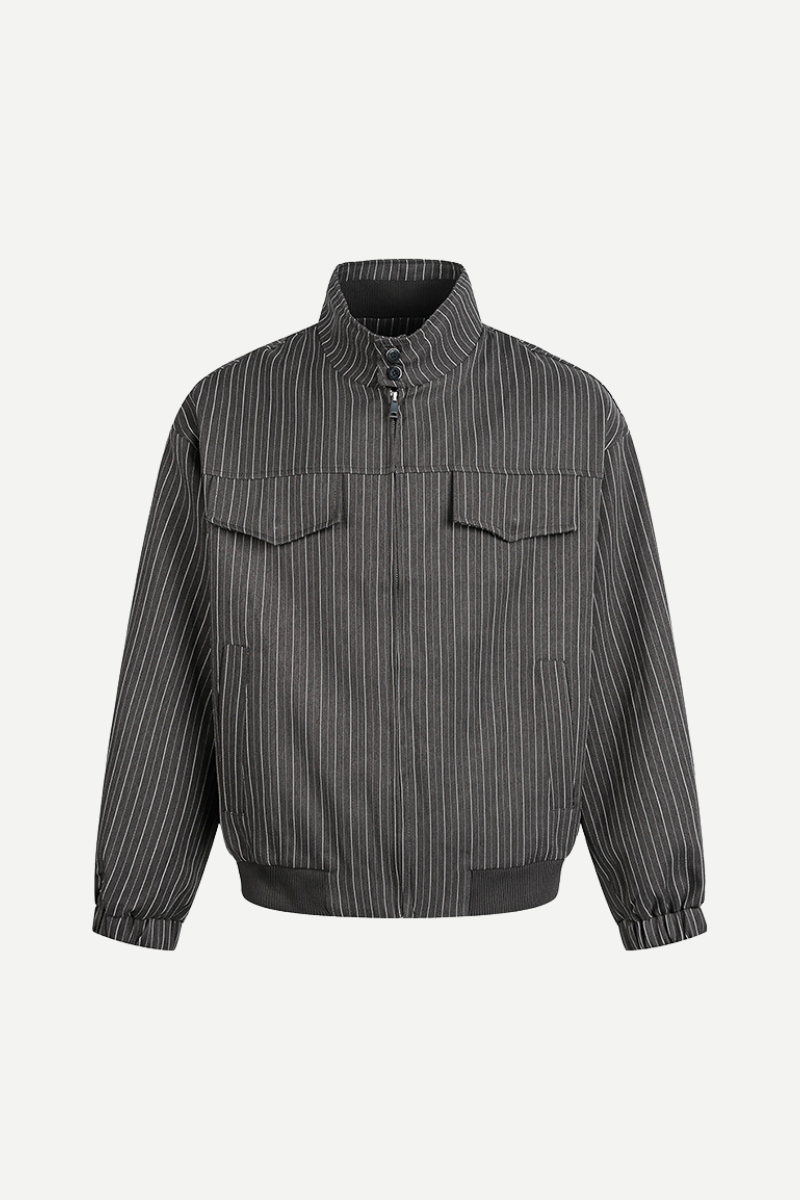 Men's Spring Old Money Stripe Zip Short Cargo Jacket