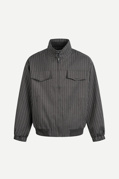 Men's Spring Old Money Stripe Zip Short Cargo Jacket