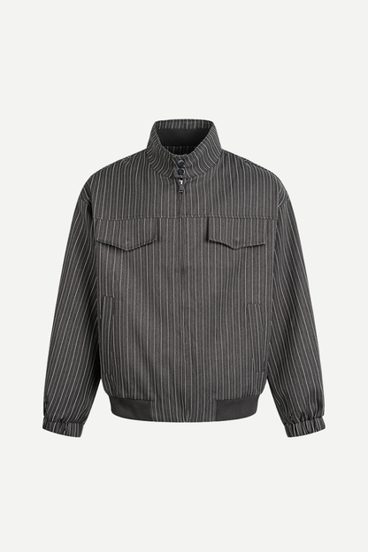 Men's Spring Old Money Stripe Zip Short Cargo Jacket