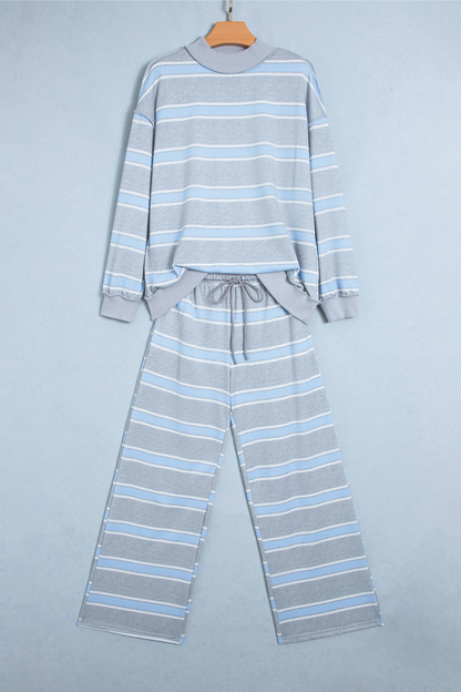 Women All Season Striped Mock Neck Wide Leg Lounge Set